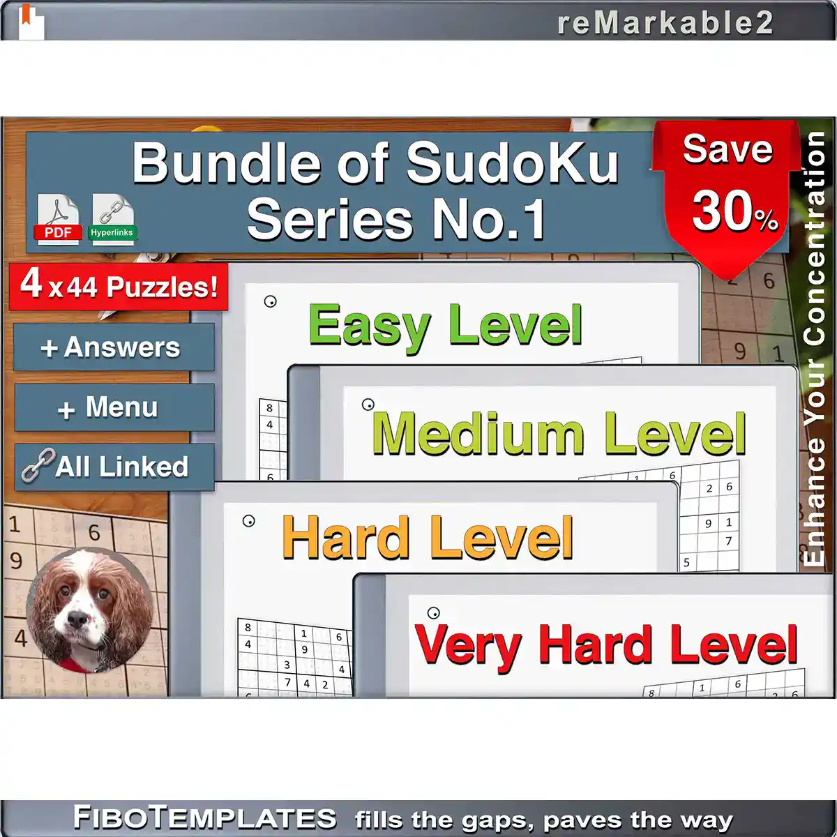 Cover image showing 176 Sudoku puzzles bundle in 4 difficulty levels for reMarkable